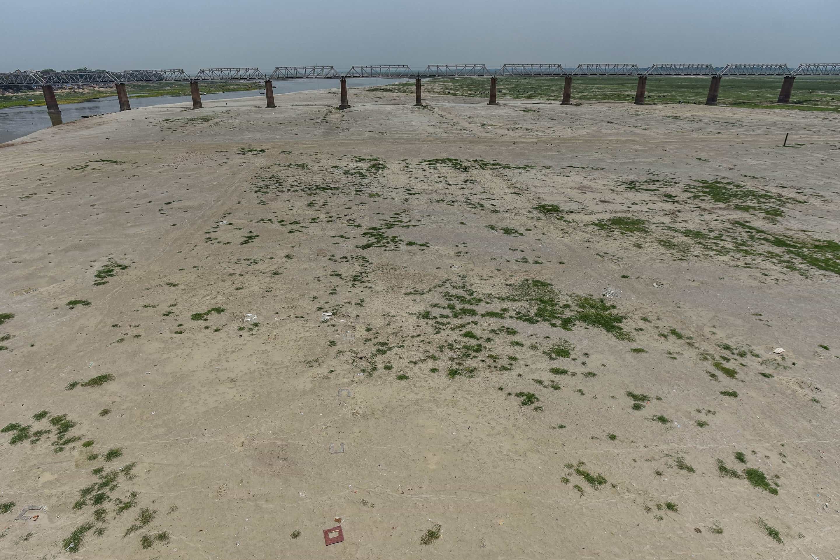 A dried-up river Ganga waits for water on Saturday, near Sangam in Allahabad.