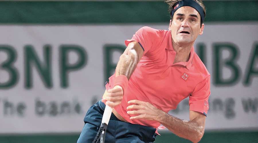 Roger Federer during his third round match against Dominik Koepfer at Roland Garros on Saturday. 