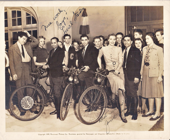 Kaikee Kharas, Rutton Shroff and Rustam Ghandhi in Hollywood in 1939. They are seen with actors Lionel Stander and Janice Logan