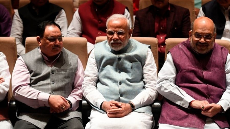 JP Nadda, Narendra Modi and Amit Shah.