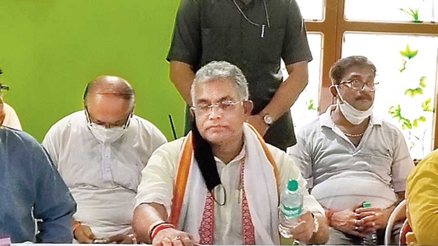 Dilip Ghosh at a BJP meeting in Phulia on Friday, after Mukul Roy rejoined the Trinamul Congress. 
