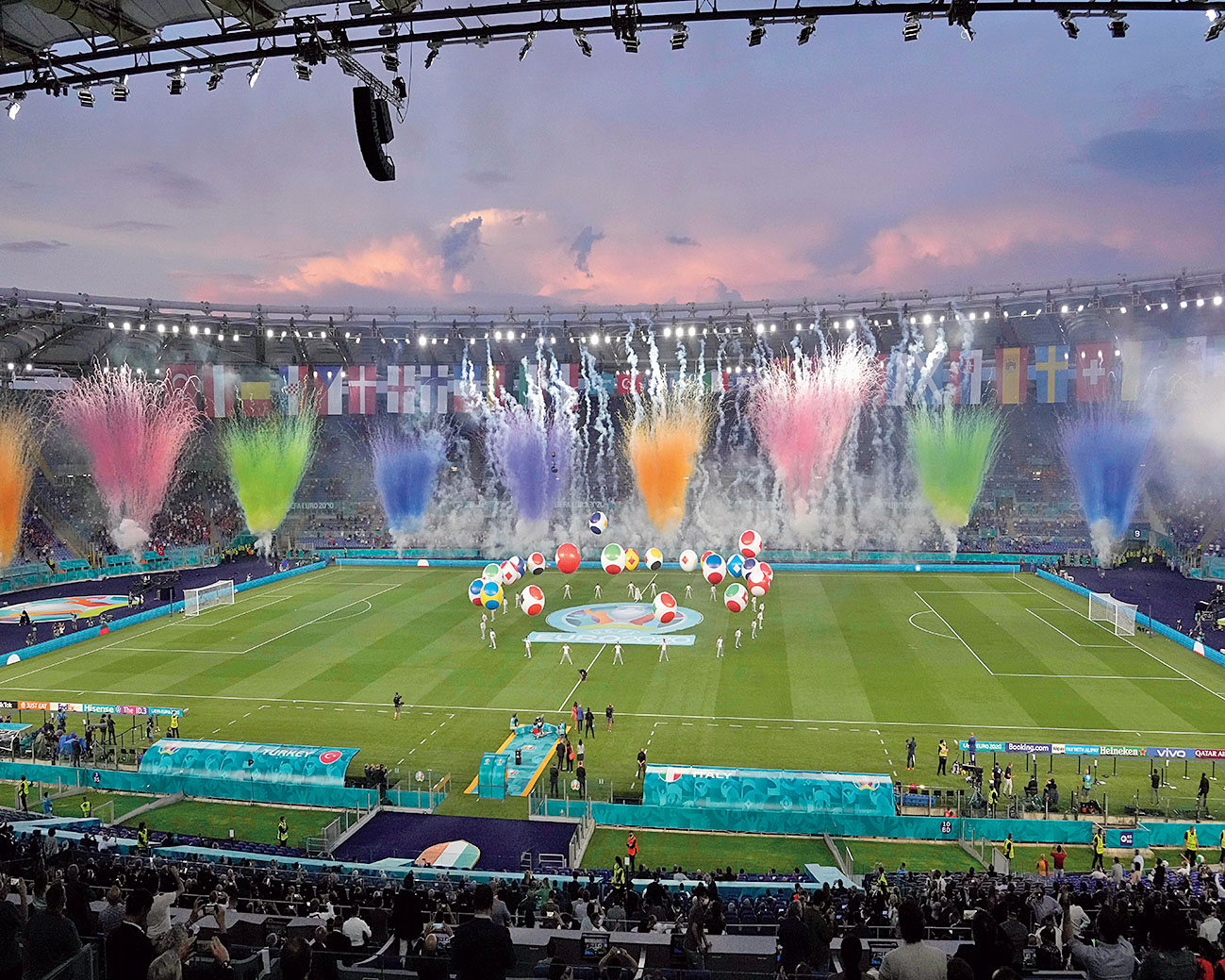 The opening ceremony of the Euro at the Olympic Stadium, Rome. The final match of the championship will be played at Wembley Stadium, UK
