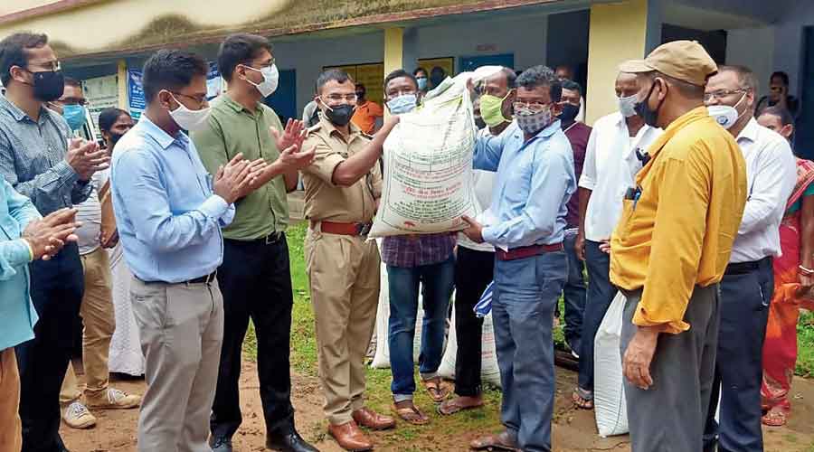 Agriculture seeds distributed to farmers at a vaccine centre in rural pocket of West Singhbhum district on Tuesday