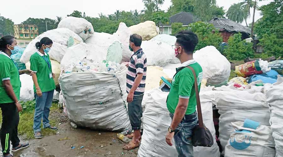 Plastic waste being packed in the Sunderbans.