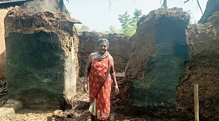 Omni Mukhi at her wrecked house at Hathia panchayat in Chakradharpur