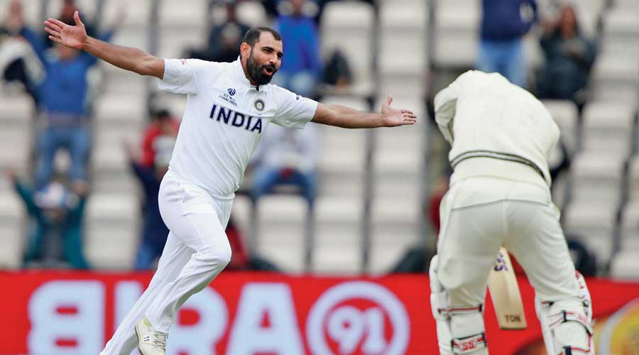 Mohammed Shami, after dismissing BJ Watling (right) on the fifth day of the World Test Championship final in Southampton on Tuesday. 