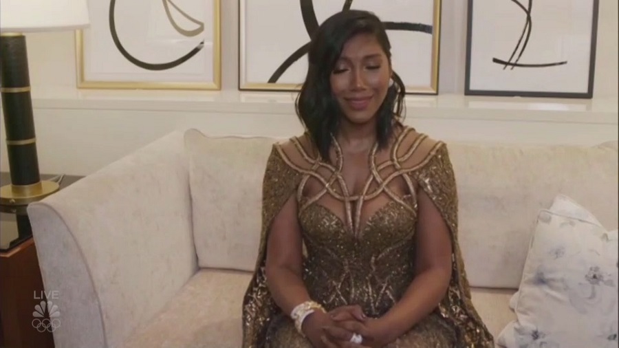Chadwick Boseman's wife, Taylor Simone Ledward, accepts his Golden Globes 2021 win.