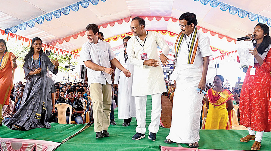Rahul shakes a leg with the students