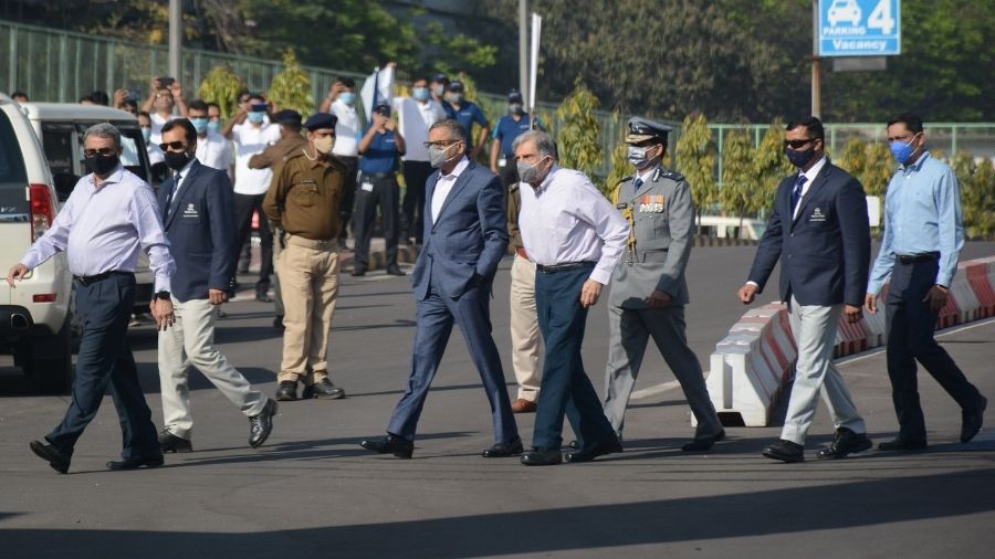 Ratan Tata, chairman emeritus of Tata Sons and N Chandrasekharan, chairman Tata Sons enter the venue of the Founder's Day celebration at Tata Steel works in Jamshedpur on Wednesday.