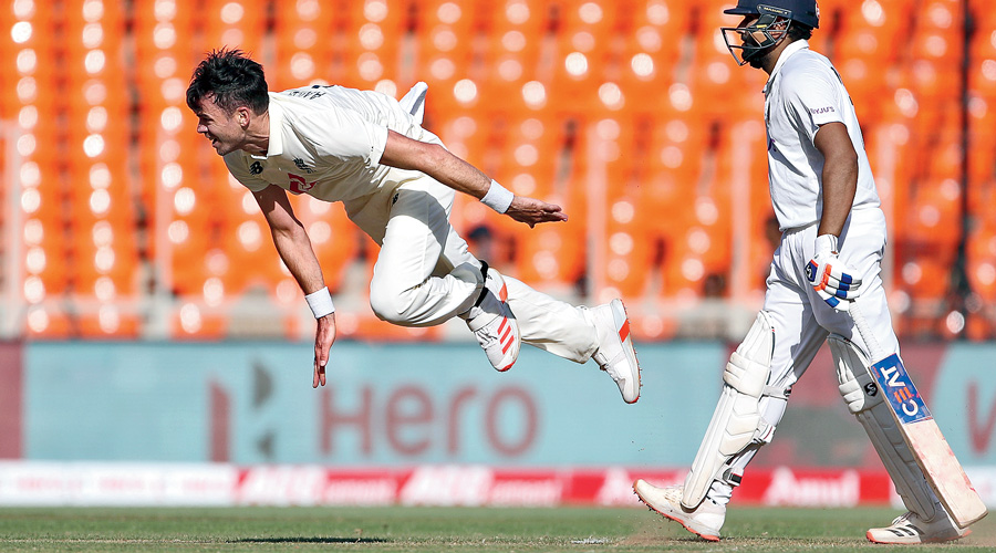 James Anderson bowls on Thursday.