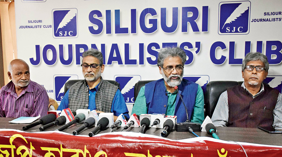 CPI-ML (Liberation) general secretary Dipankar Bhattacharya (second from right) with other party leaders in Siliguri on Monday.