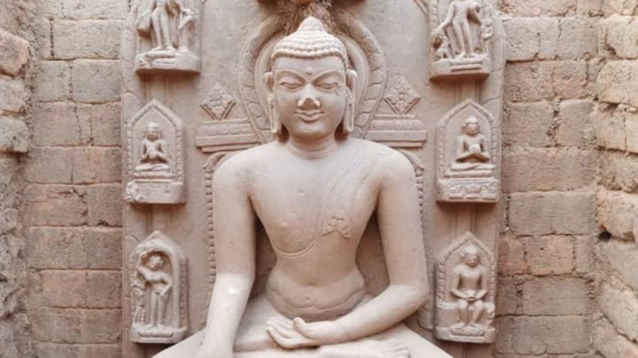 A Gautam Buddha statue unearthed by the Archaeological Survey of India during an excavation at Bahoranpur in Hazaribagh on Sunday.