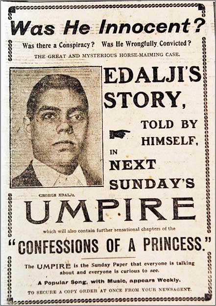 A newspaper advertisement for a first-person account of George Edalji to be printed in its Sunday edition.