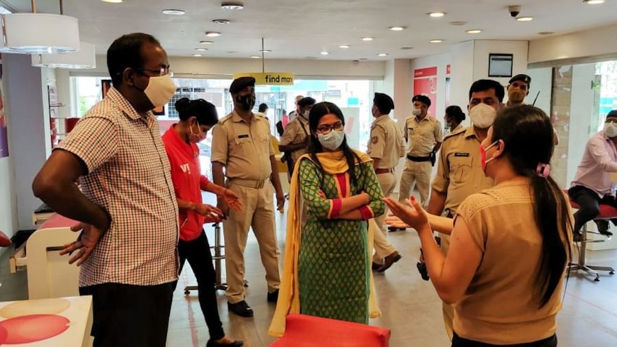 SDO Sameera S at a shop in a mall in Ranchi on Thursday.