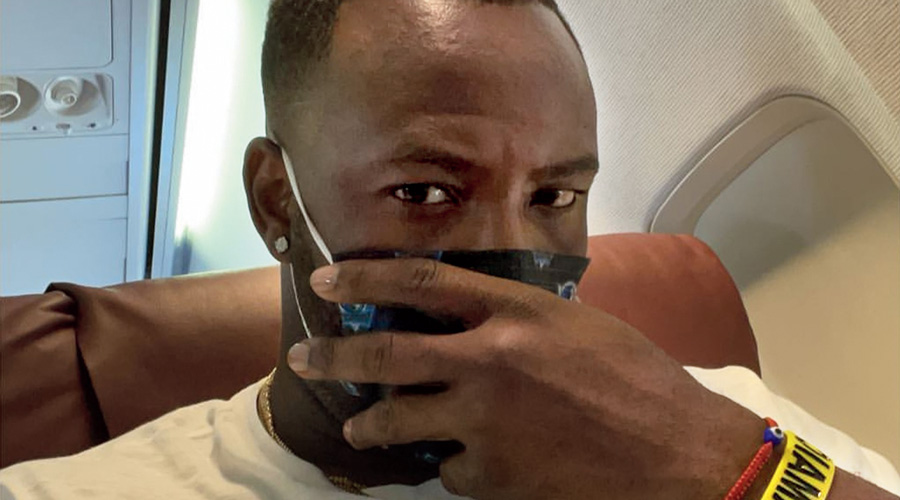 Andre Russell on his way to India for the IPL on Monday.