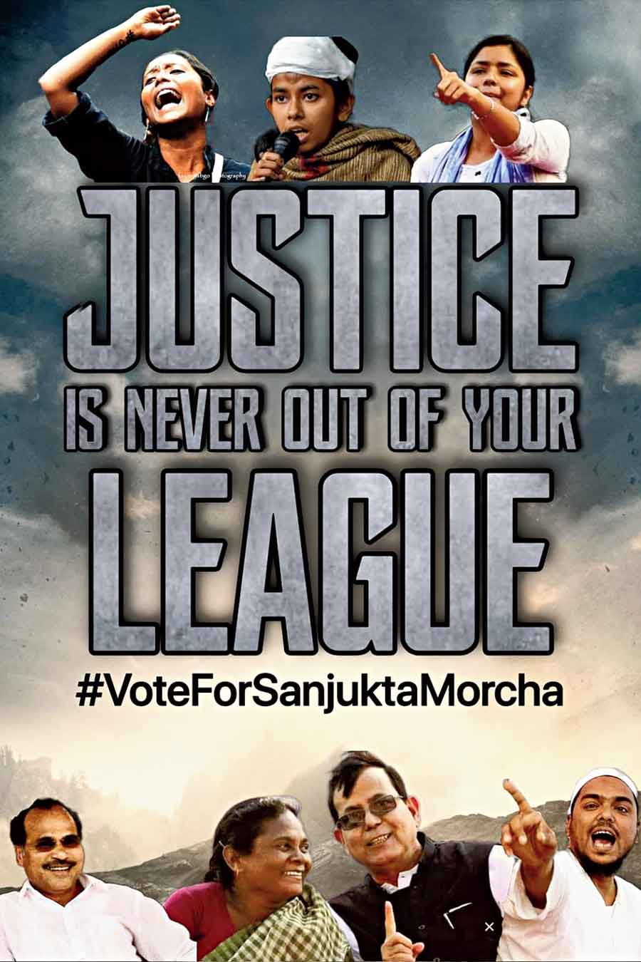 The Sanjukta Morcha poster inspired by Justice League