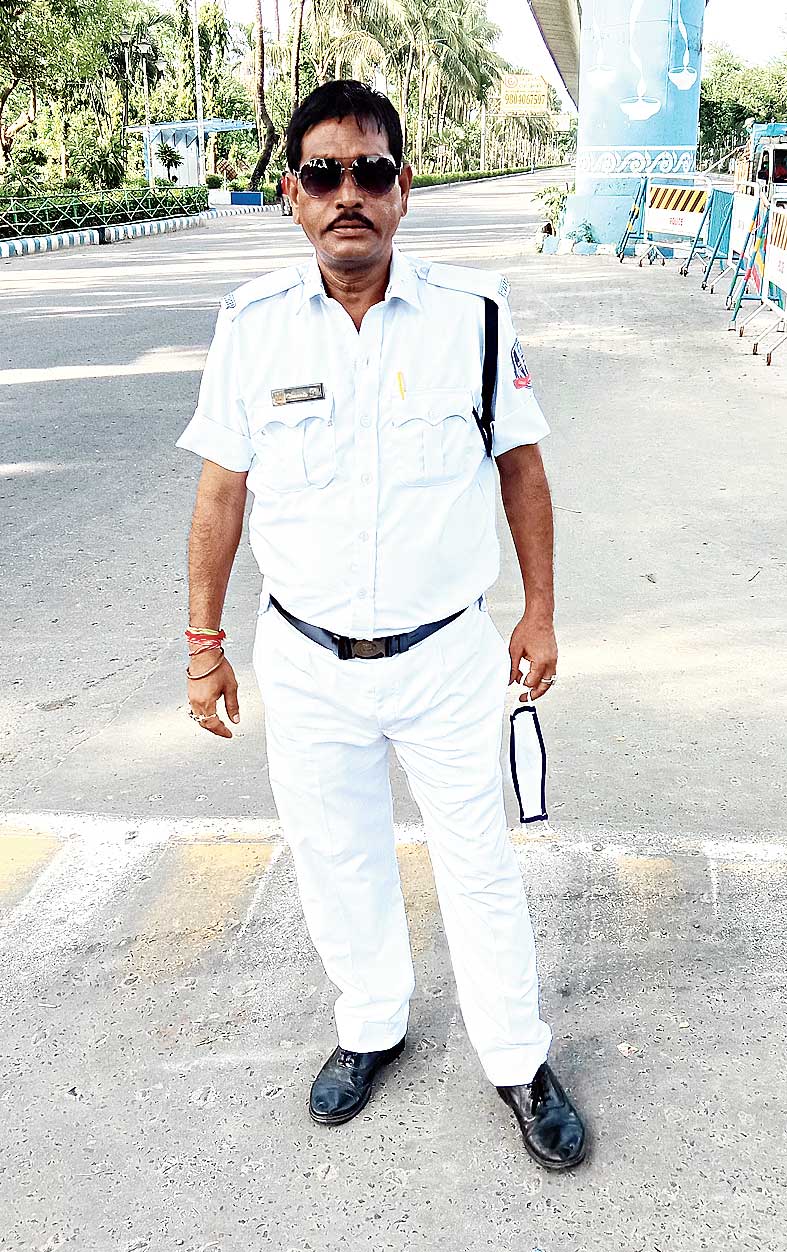 Susanta Das on traffic control duty.
