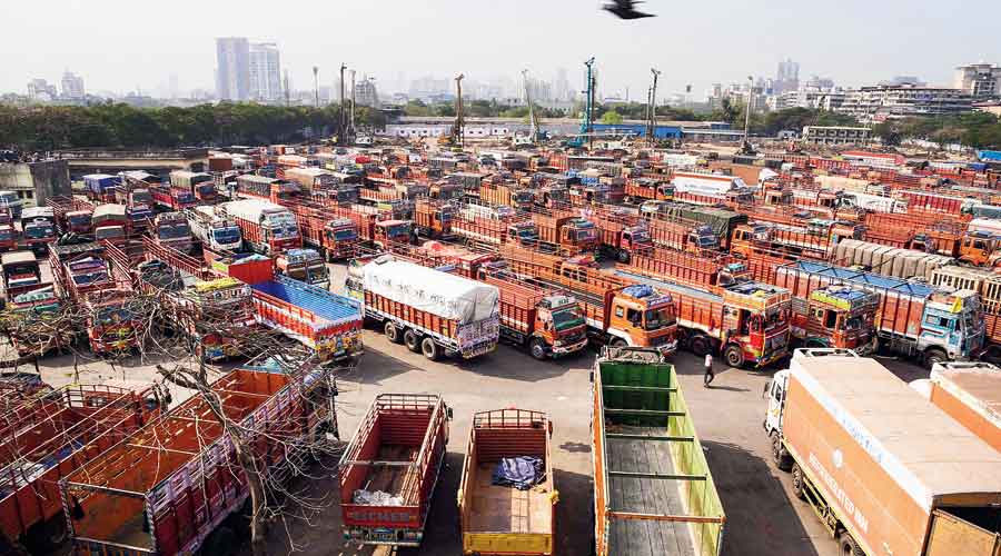 Trucks parked in Navi Mumbai  on Friday