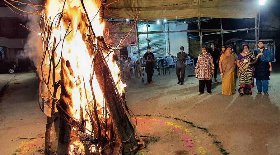 Holika Dahan at AE Block in Salt Lake on Sunday evening.