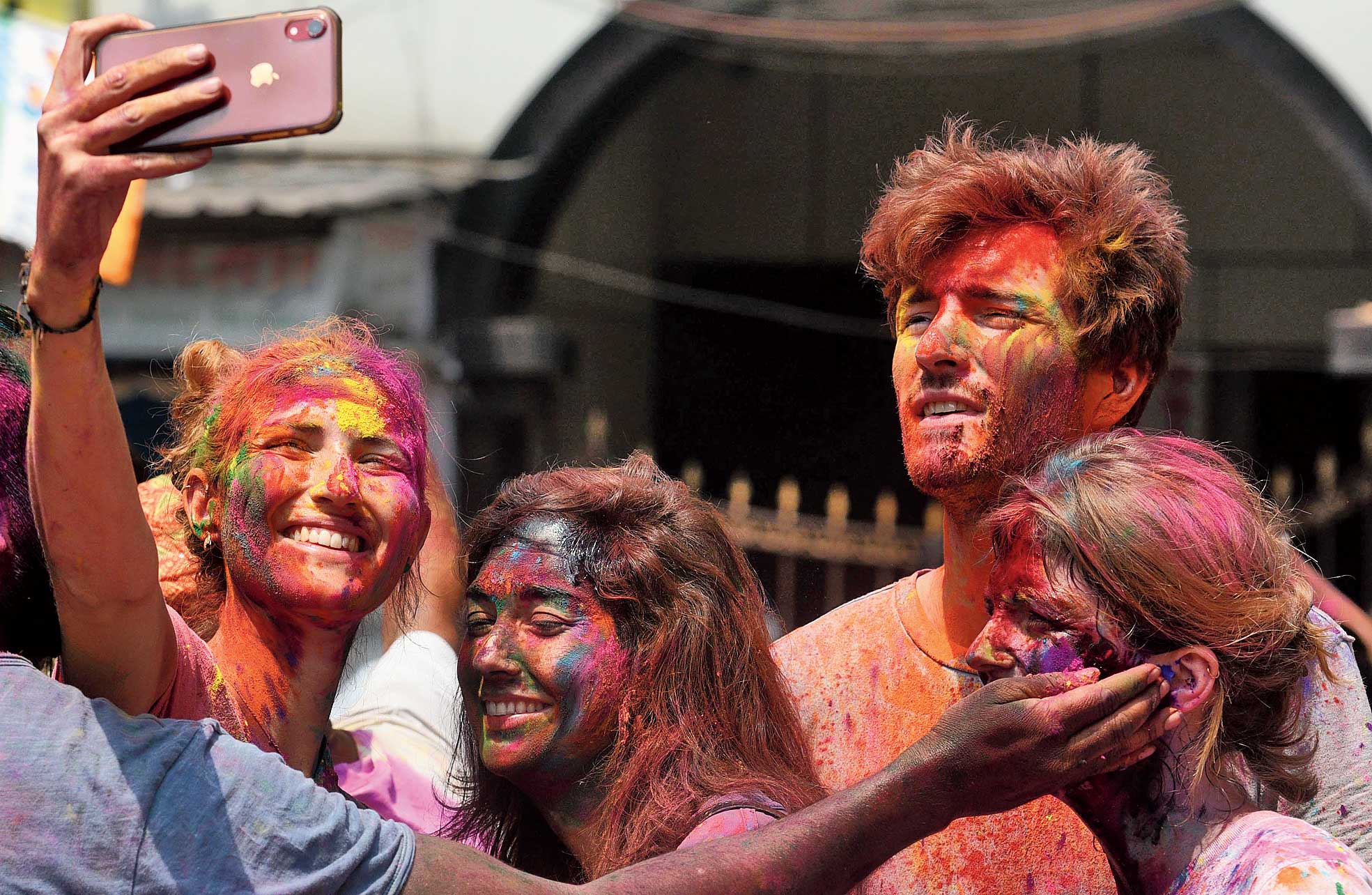 Revellers click selfies on Sudder Street