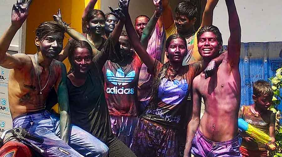 Holi celebration at an apartment