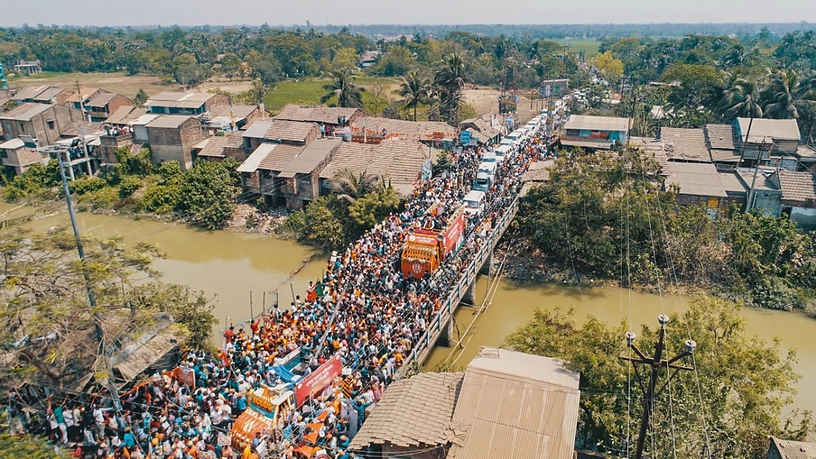 Sea of people spotted at Amit Shah's roadshow on Tuesday.