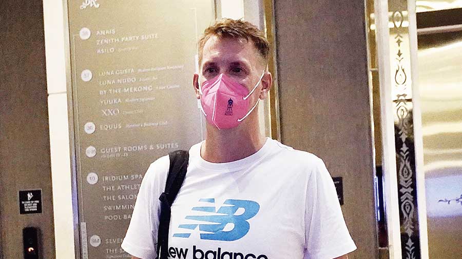Chris Morris on arrival at the Rajasthan Royals’ team hotel. 