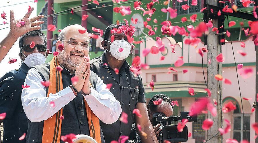  Amit Shah holds road show in Nandigram- criticised chief minister Mamata Banerjee over the alleged rape of a woman in the area