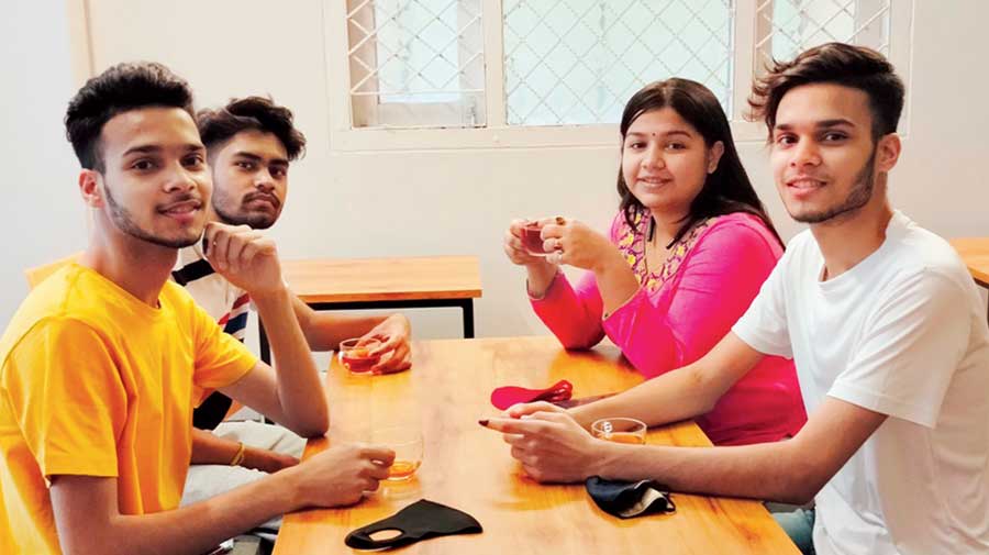Twins Gourav and Sourav (in yellow and white tees), Dipannita and Subham at a cafe in Siliguri. 