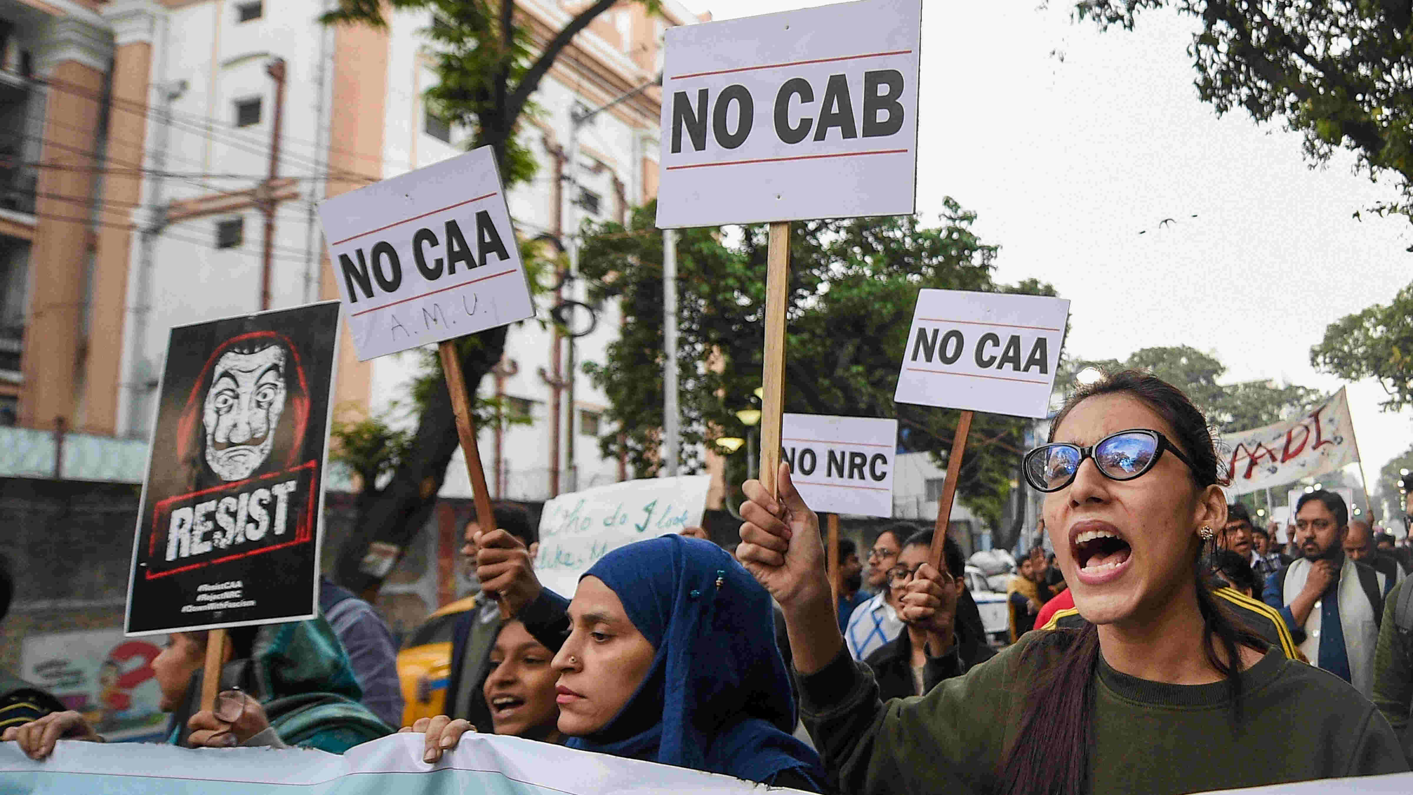 Students take part in a rally protest against CAA, NRC, in Kolkata, Friday, December 20, 2019.