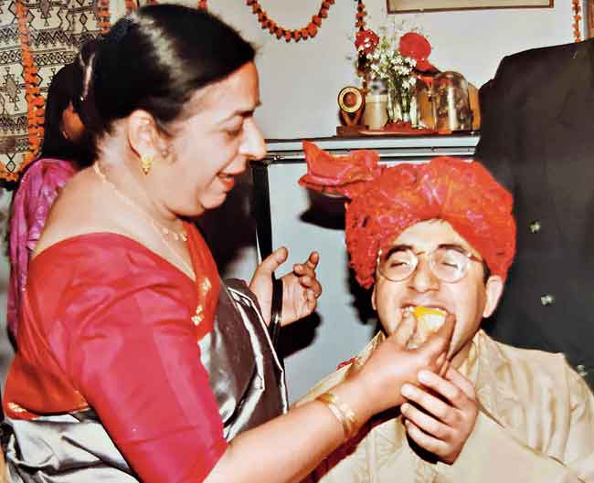 Sharad Dewan with his mother Saroj Dewan on his wedding day in 1997