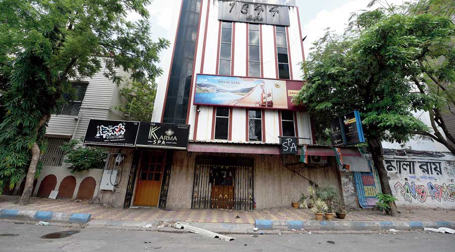 The road in front of the bar on Rajdanga Main Road where the accident took place on Friday.