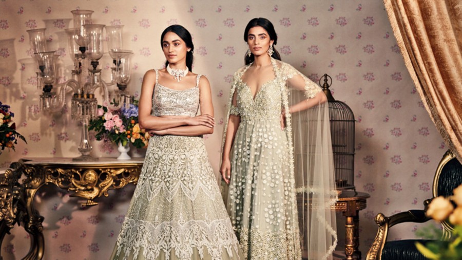 Buy Gold Organza Embroidery Sequin Sweetheart Crystal Bridal Lehenga Set  For Women by Neeta Lulla Online at Aza Fashions.