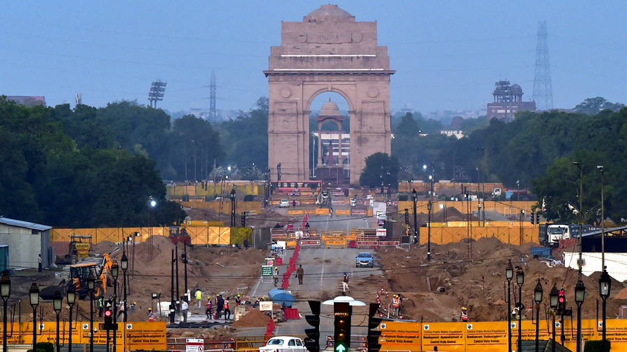  Construction work underway as part of the Central Vista Redevelopment Project, at Rajpath in New Delhi, Friday, May 7, 2021.