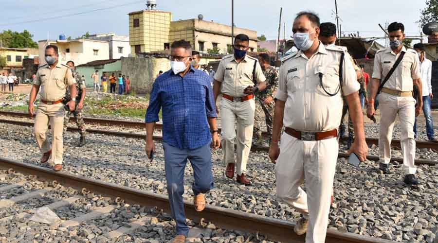 Dhanbad SSP Aseem Vikrant Minz inspects the site after the incident at Wasseypur in Dhanbad on Wednesday..