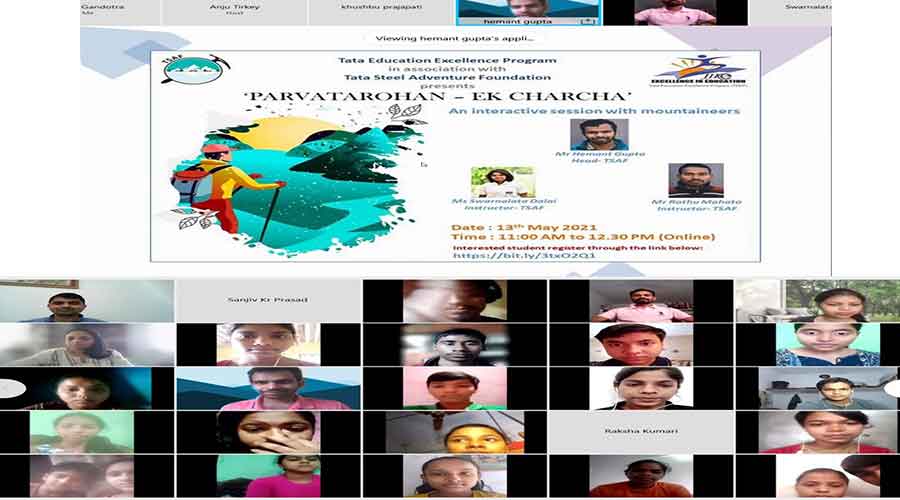 School students during the  webinar on 'Parvatarohan- Ek Charcha' on Saturday. 