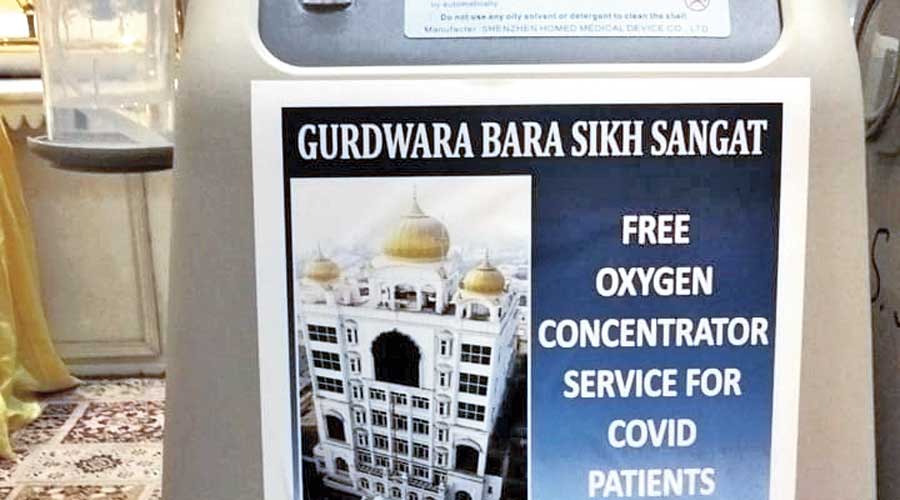 An oxygen concentrator  at Gurdwara Bara Sikh Sangat on Friday.