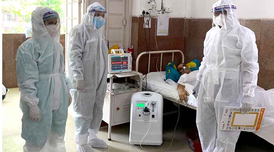 One of the oxygen concentrators installed at Sub Divisional Railway Hospital in Dhanbad on Sunday.