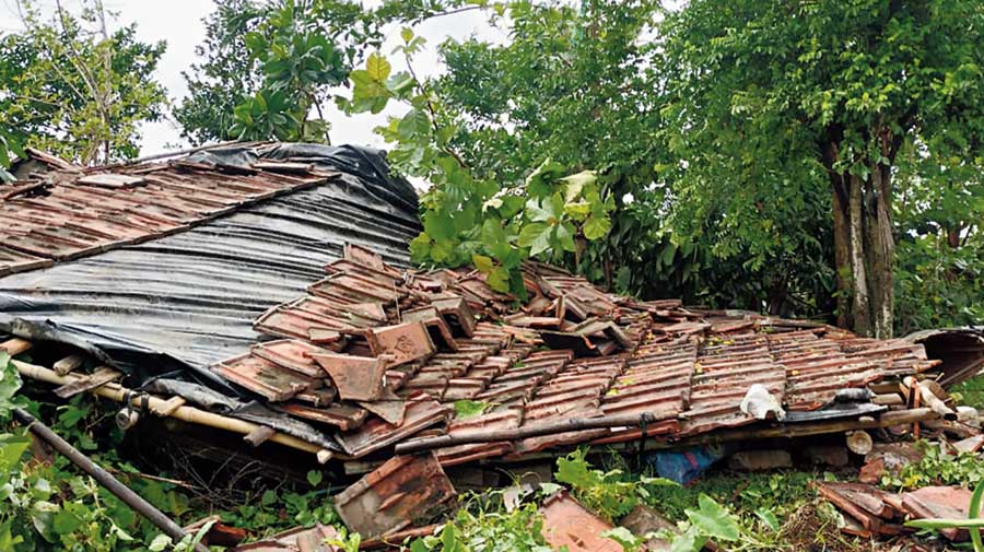 A house razed to the ground in the storm at Jethia in Naihati, North 24-Parganas, on Tuesday. 