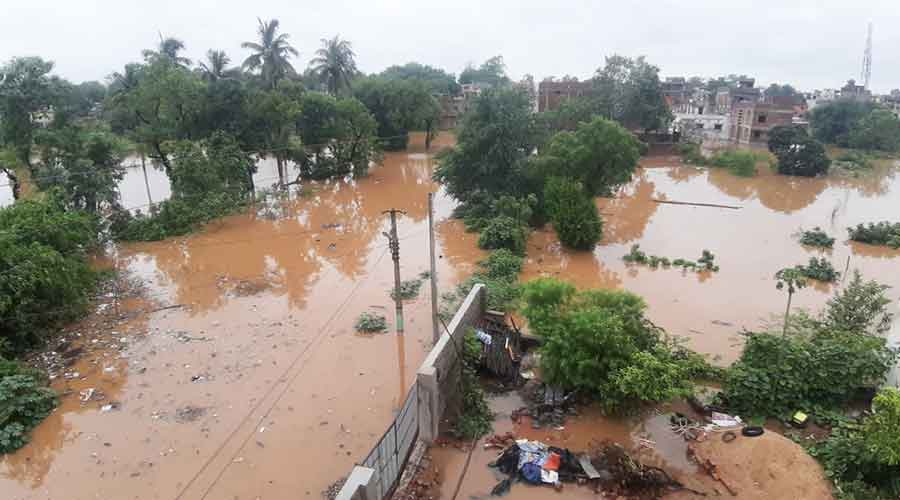 The submerged Naya Basti in Bagbera which encountered a flashflood on Thursday.