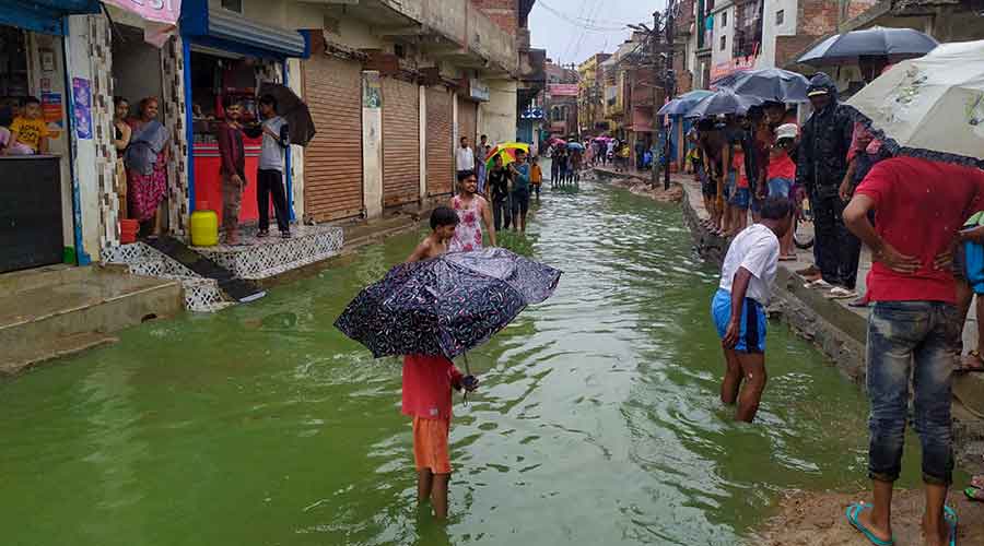A residential colony waterlogged at Hindpiri in Ranchi.