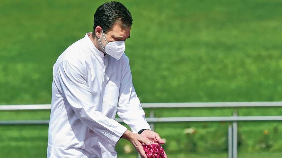 Rahul Gandhi pays floral tribute to India’s first Prime Minister Jawaharlal Nehru on his death anniversary at his memorial Shanti Van in New Delhi on Thursday. 