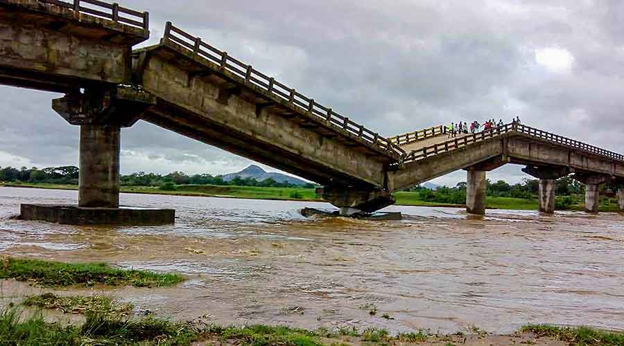 A bridge on the river Kanchi in Ranchi after it collapsed due to heavy rain triggered by Cyclone Yaas on Thursday. 