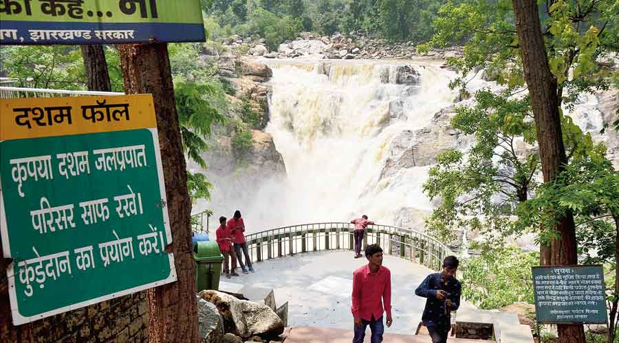 The Dasam Falls, overflowing after heavy rains in the aftermath of Cyclone Yaas, at the Bundu area of Ranchi on Friday