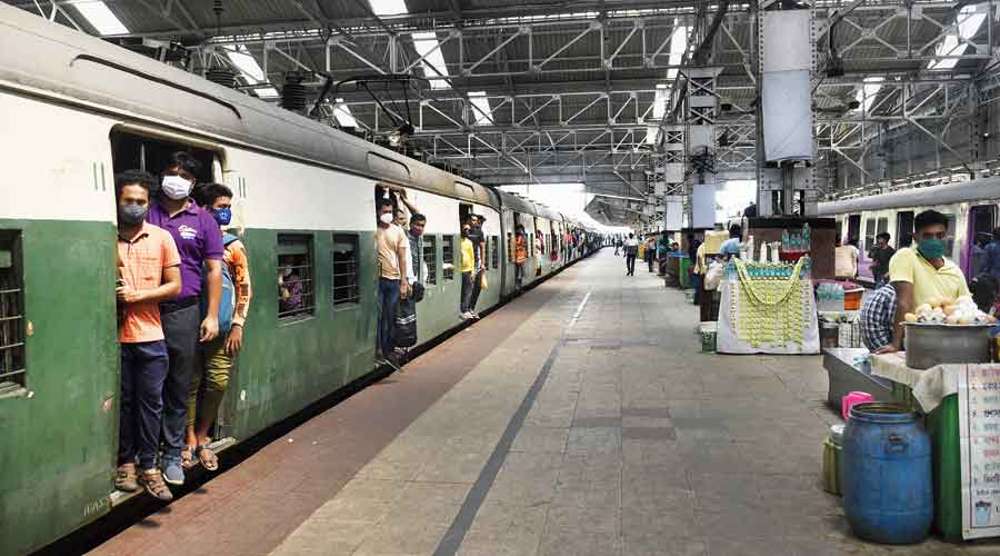 A crowded train at Sealdah station on Monday morning. 