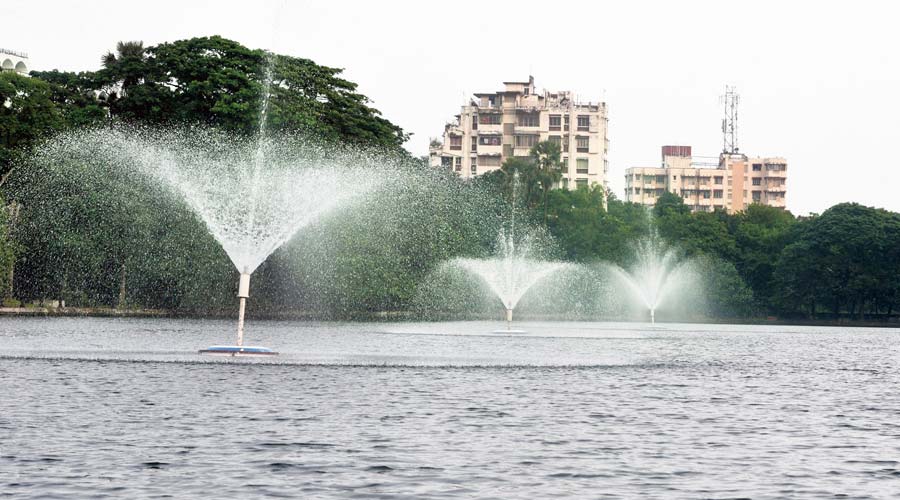 The three fountains that had been installed in the Rabindra Sarobar compound last week. They were removed on Tuesday.