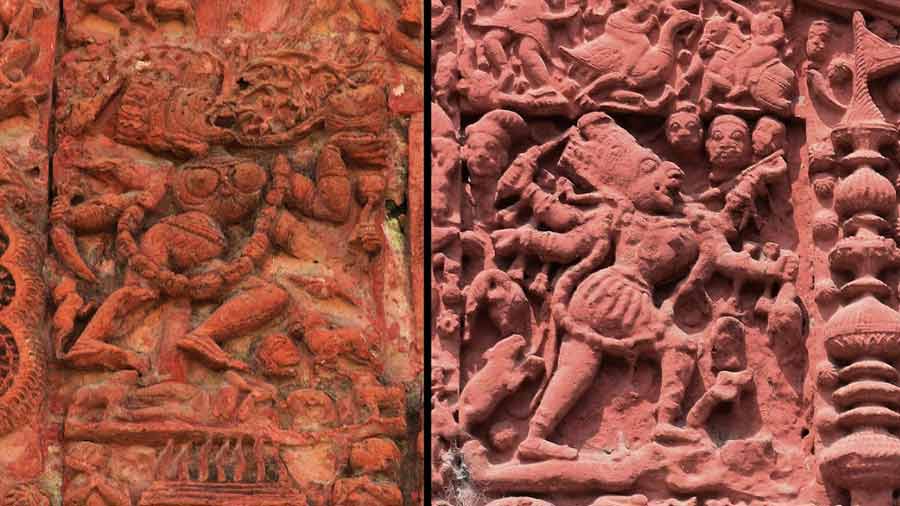 Kokamukha Kali, sometimes identified as Chamunda at Raghunath Temple, Ghurisha (left); at Radhamadhab temple of Cheliama (right)