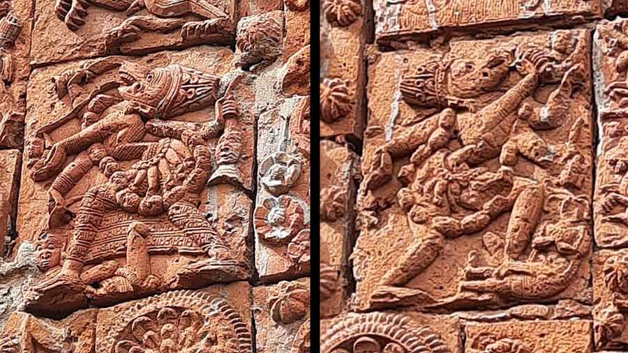 Two Kokomukhi Kali at the temple in Baghtikra near Katwa. 