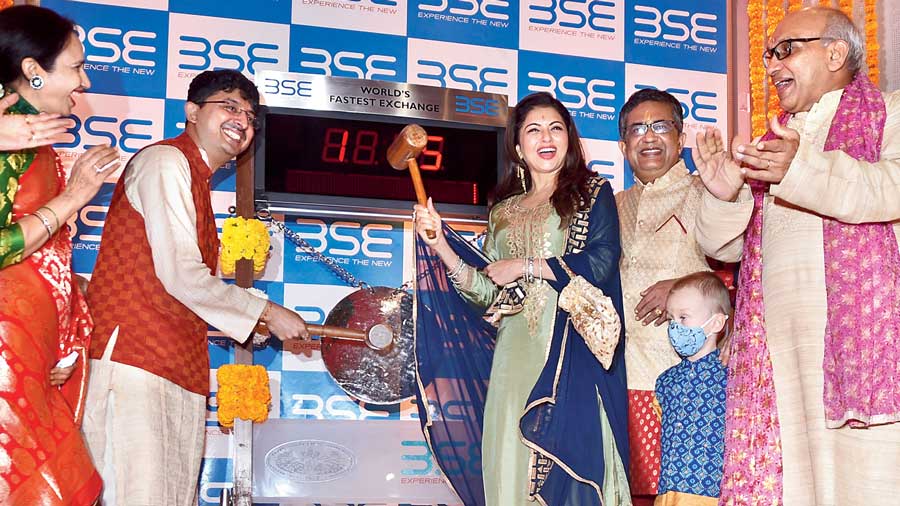 Ashishkumar Chauhan. MD & CEO of Bombay Stock Exchange, ring the bell during the ‘Muhurat Trading’ in Mumbai on Thursday.
