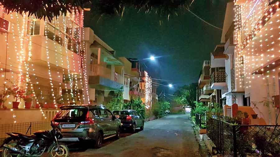 A lane in IB Block lit up with fairy lights this festive week. 